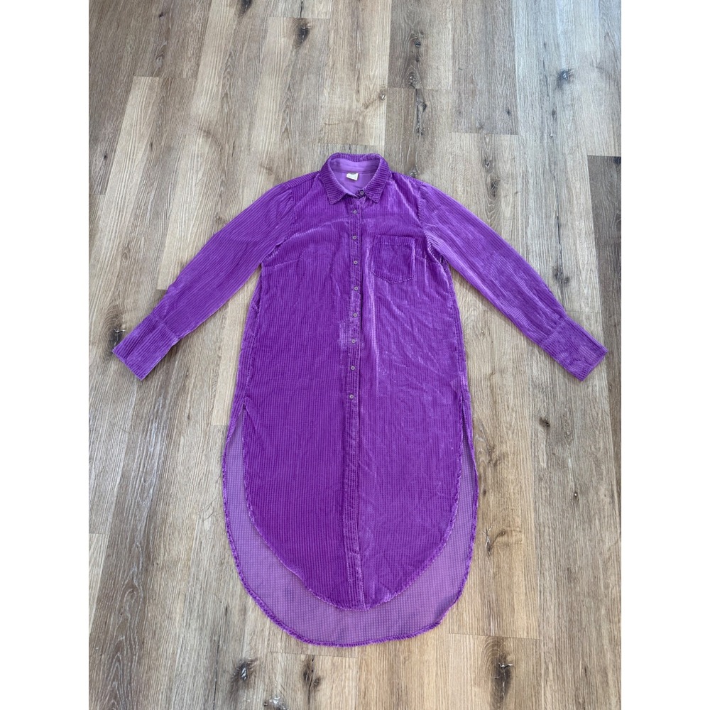 Akemi + Kin Boho Tunic Shirt Dress Womens Purple Burnout High Low Long Sleeve